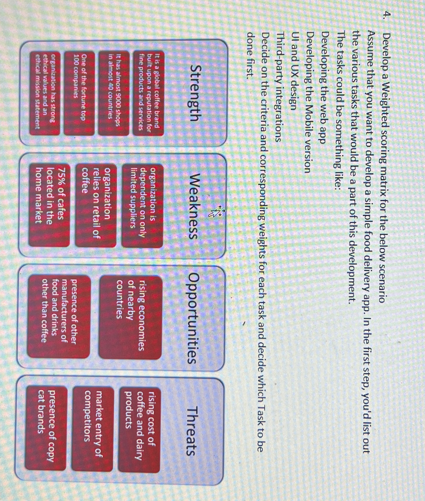  Develop a Weighted scoring matrix for the below scenario Assume that