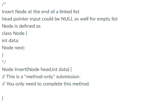 Insert Node at the end of a linked list head pointer