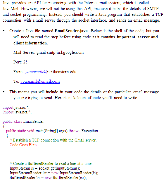 java program import java.io.*; import java.net.*; public class EmailSender { public static