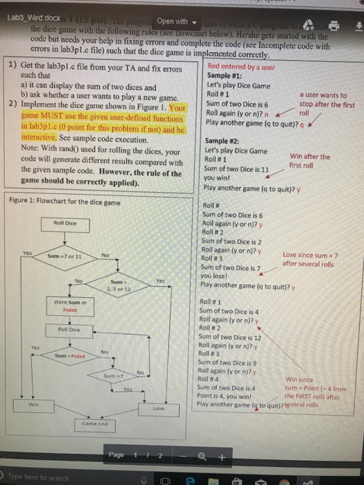  please write c program to answer this question Lab3 Wed docx