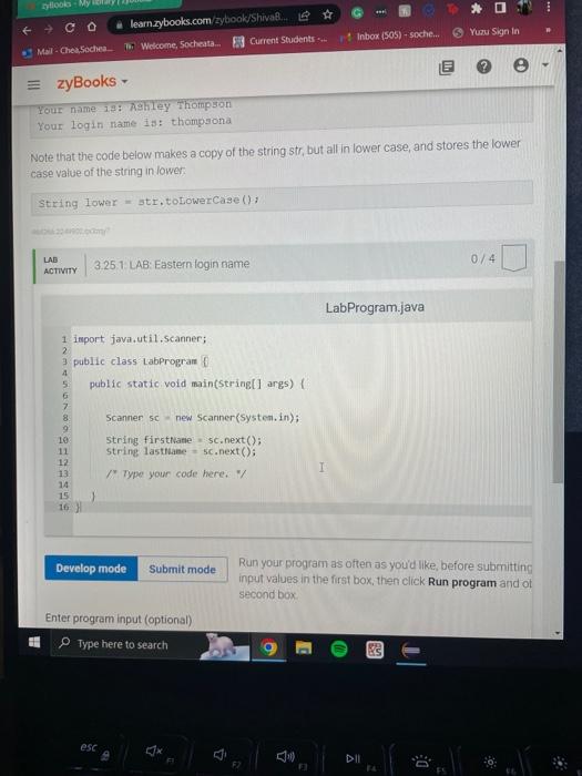 Java please \begin{tabular}{l|l} LAB \\ ACtiviry & 3.25.1 LAB: Eastern login name