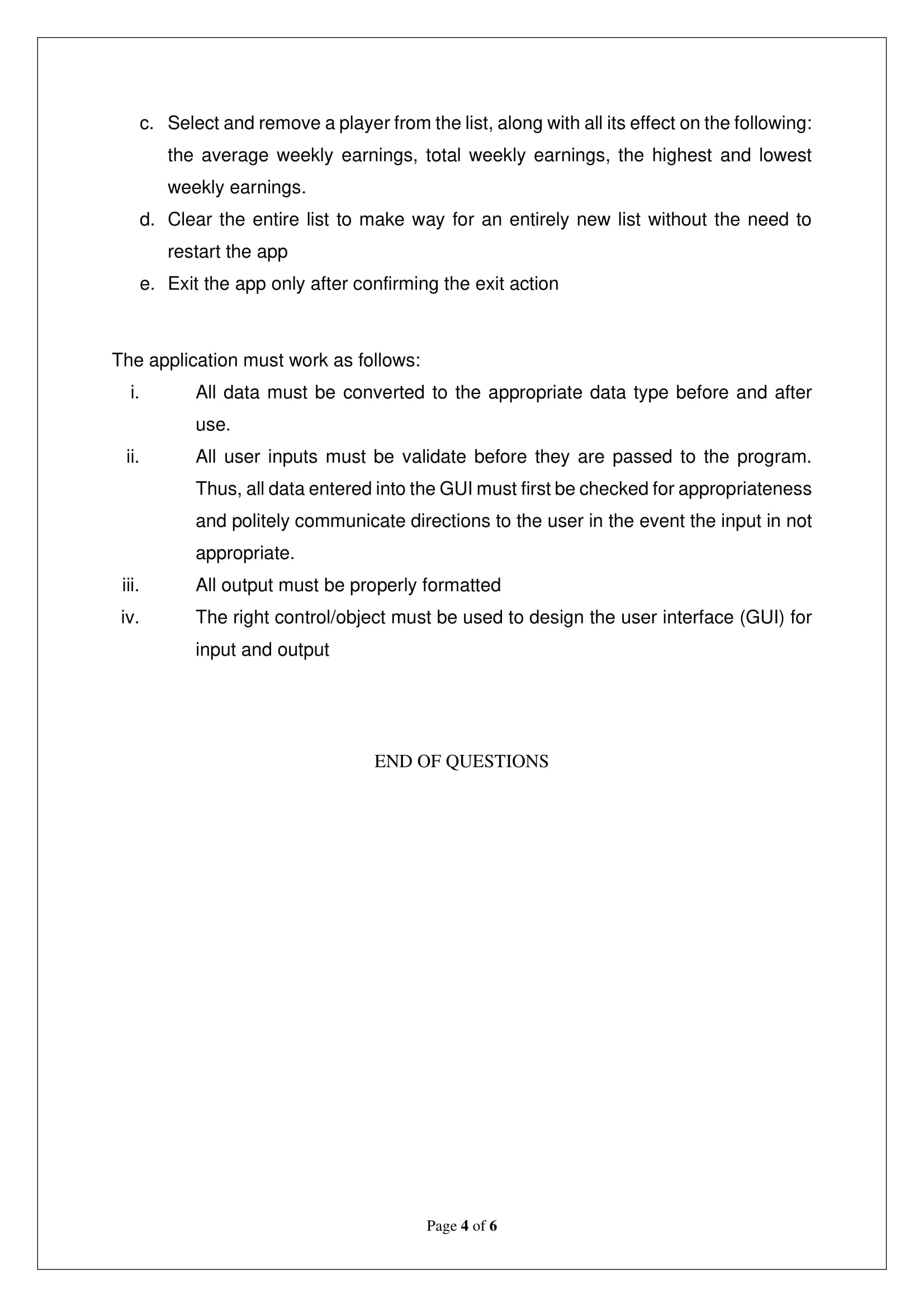  C. Select and remove a player from the list, along with