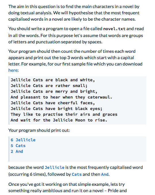 Python question: The aim in this question is to find the main