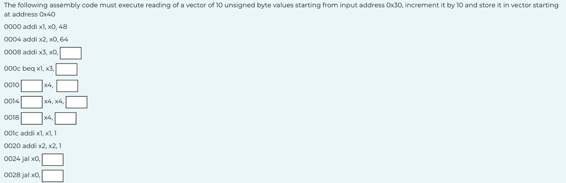  The following assembly code must execute reading of a vector of