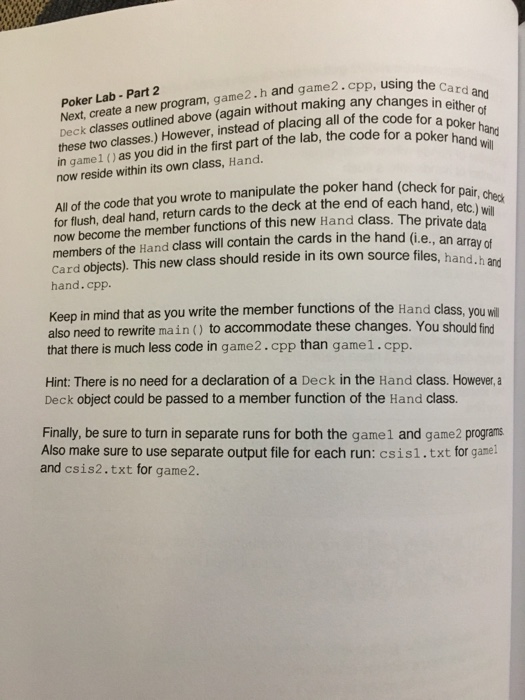 will write a For this assignment program, game1ayi of certain poker hands.