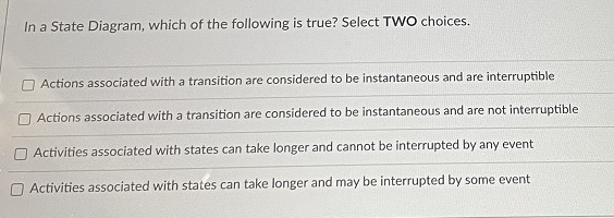 computer science Software Modeling 1. 2. 3. In a State Diagram, which