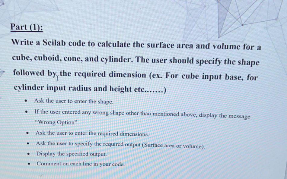  Part (1): Write a Scilab code to calculate the surface area