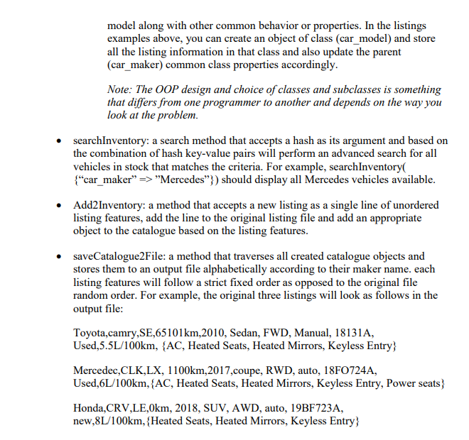 should create an auto showroom inventory catalogue using Ruby. Your program should