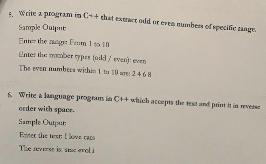  5. Write a program in C++ that extract odd or even