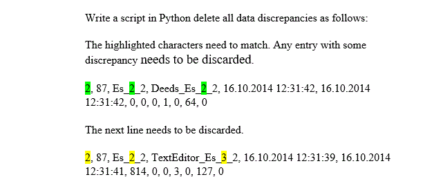 Write a code in Python that deletes all data discrepancies as follows: