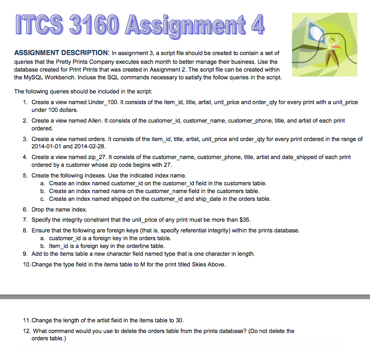 Create a E-R Diagram Based On The Information From Assignment 4: ITCS