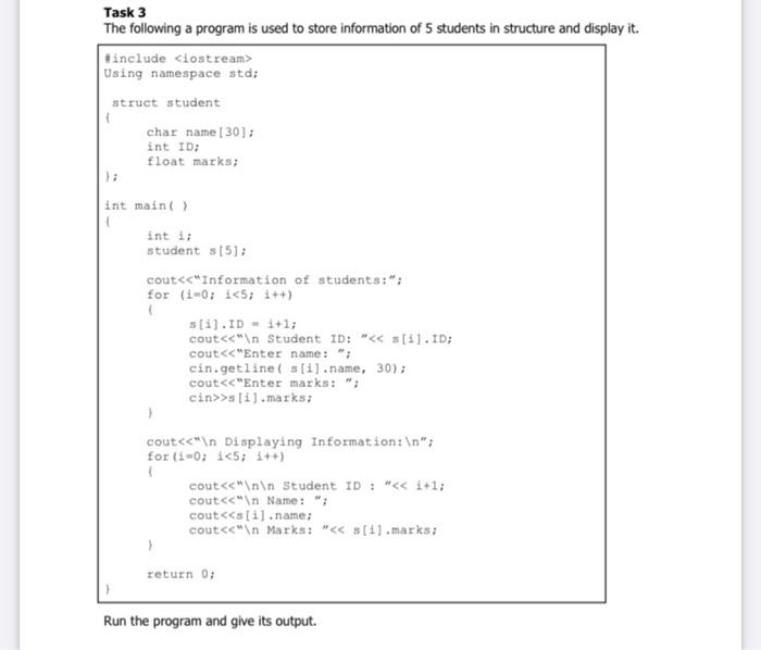  subject: data structure and algorithmuse C++ Task 3 The following a