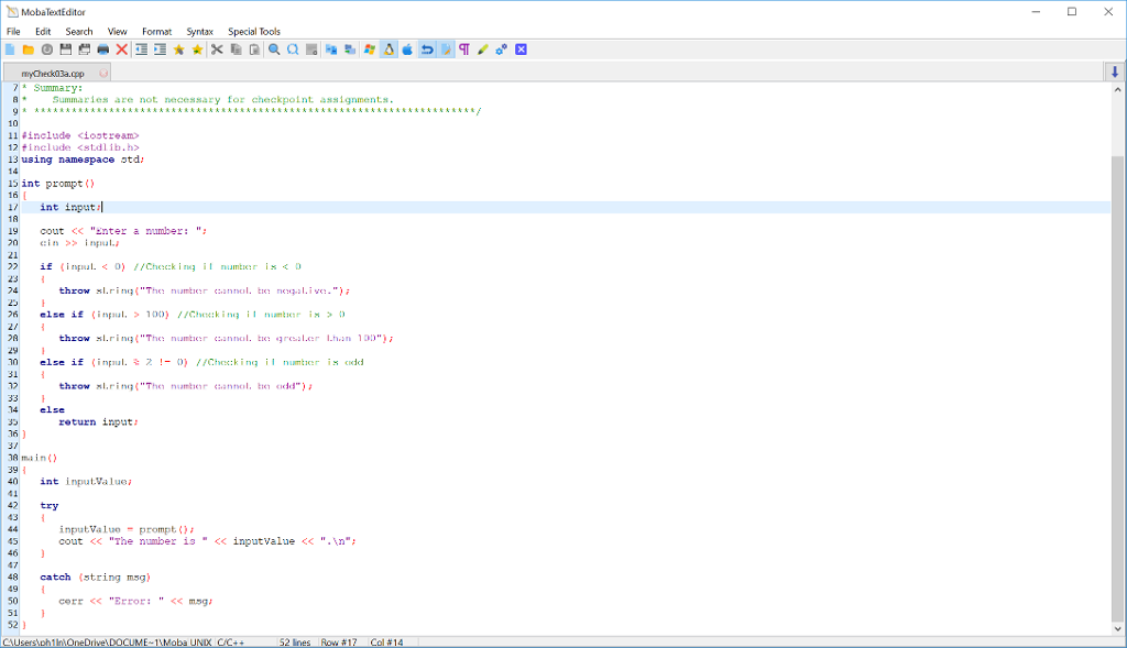 Having issues with passing my testBed. Here I have a C++ program