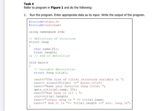  subject: data structure and algorithmUse C++ Task 4 Refer to program