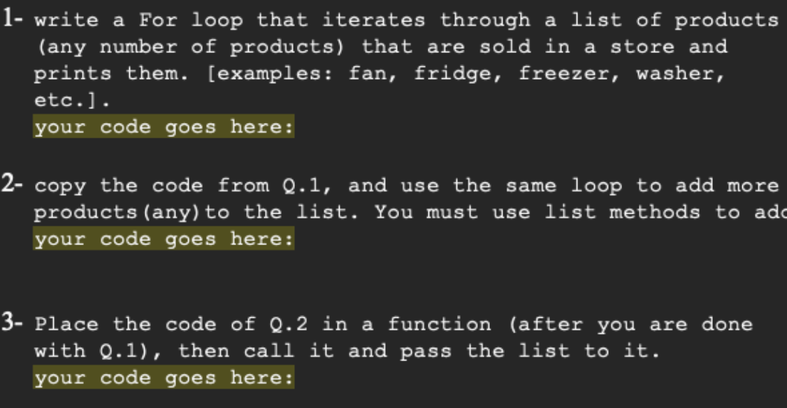 Do all in Python - write a For loop that iterates through