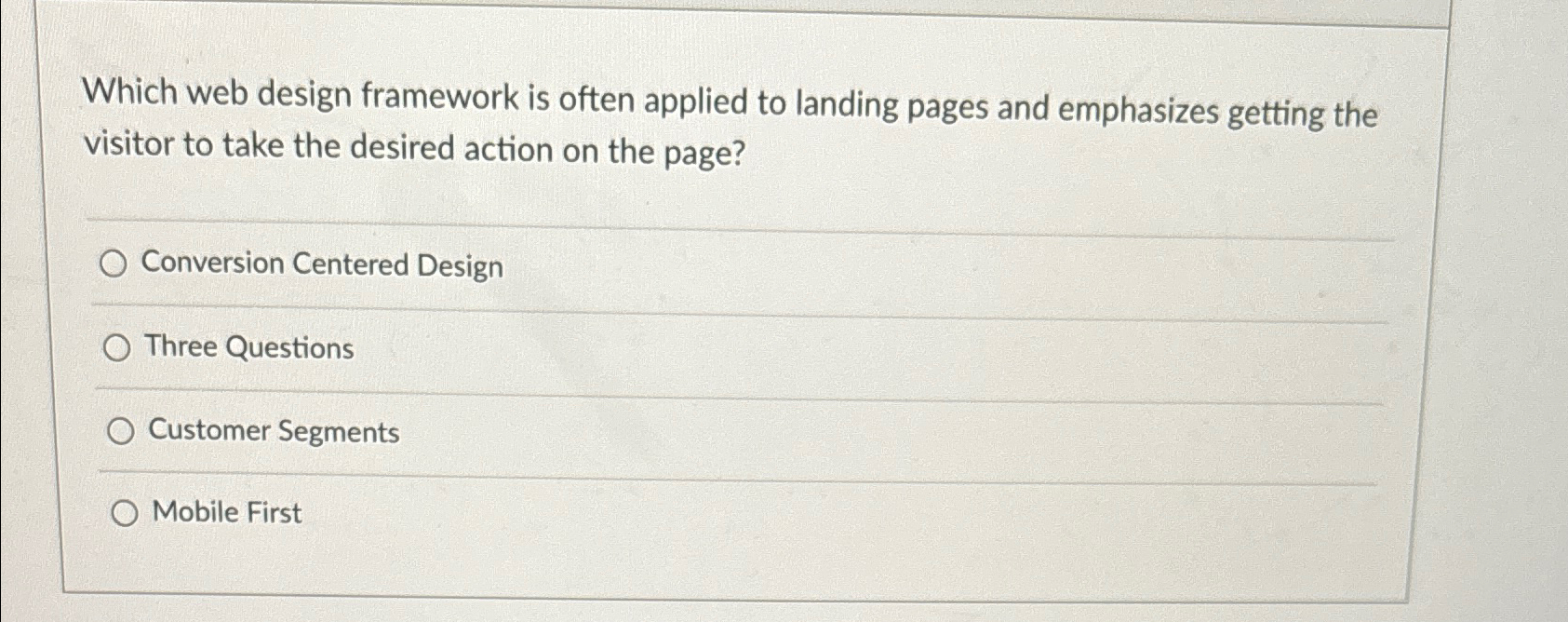  Which web design framework is often applied to landing pages and