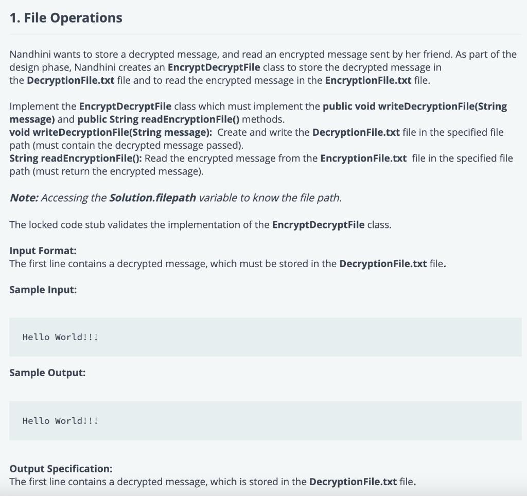 Java - File Operations 1. File Operations Nandhini wants to store a