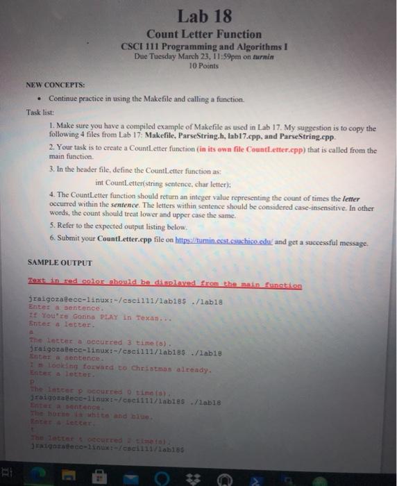  Lab 18 Count Letter Function CSCI 111 Programming and Algorithms I