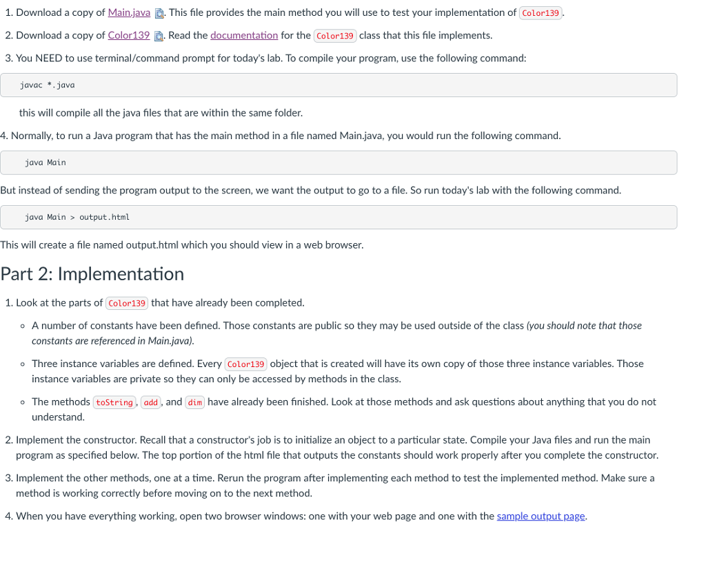 I need help figuring this out. Color139.Java and the documentation for Color139