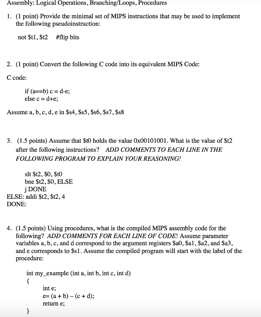 Answer number 2 and 4 please Assembly: Logical Operations, Branching/Loops, Procedures 1.