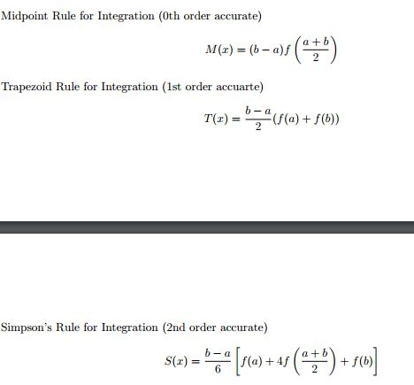 stepsize h then calculates the integral using the Midpoint rule, Trapezoid rule