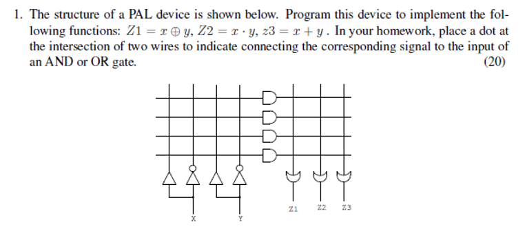  The structure of a PAL device is shown below. Program this