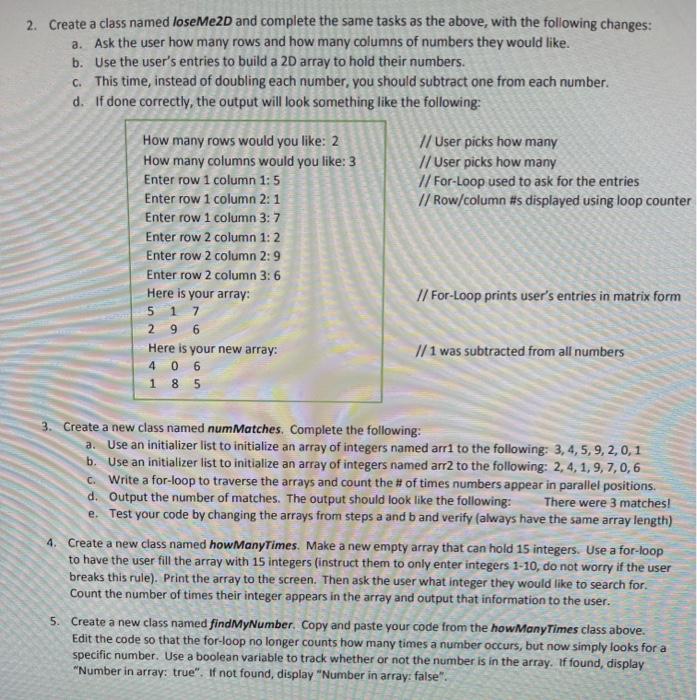  2. Create a class named loseMe2D and complete the same tasks