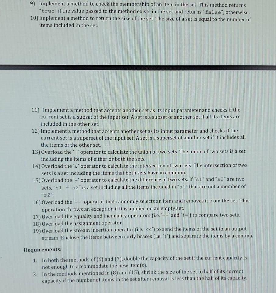 of int" for the type "set". A set is a container in