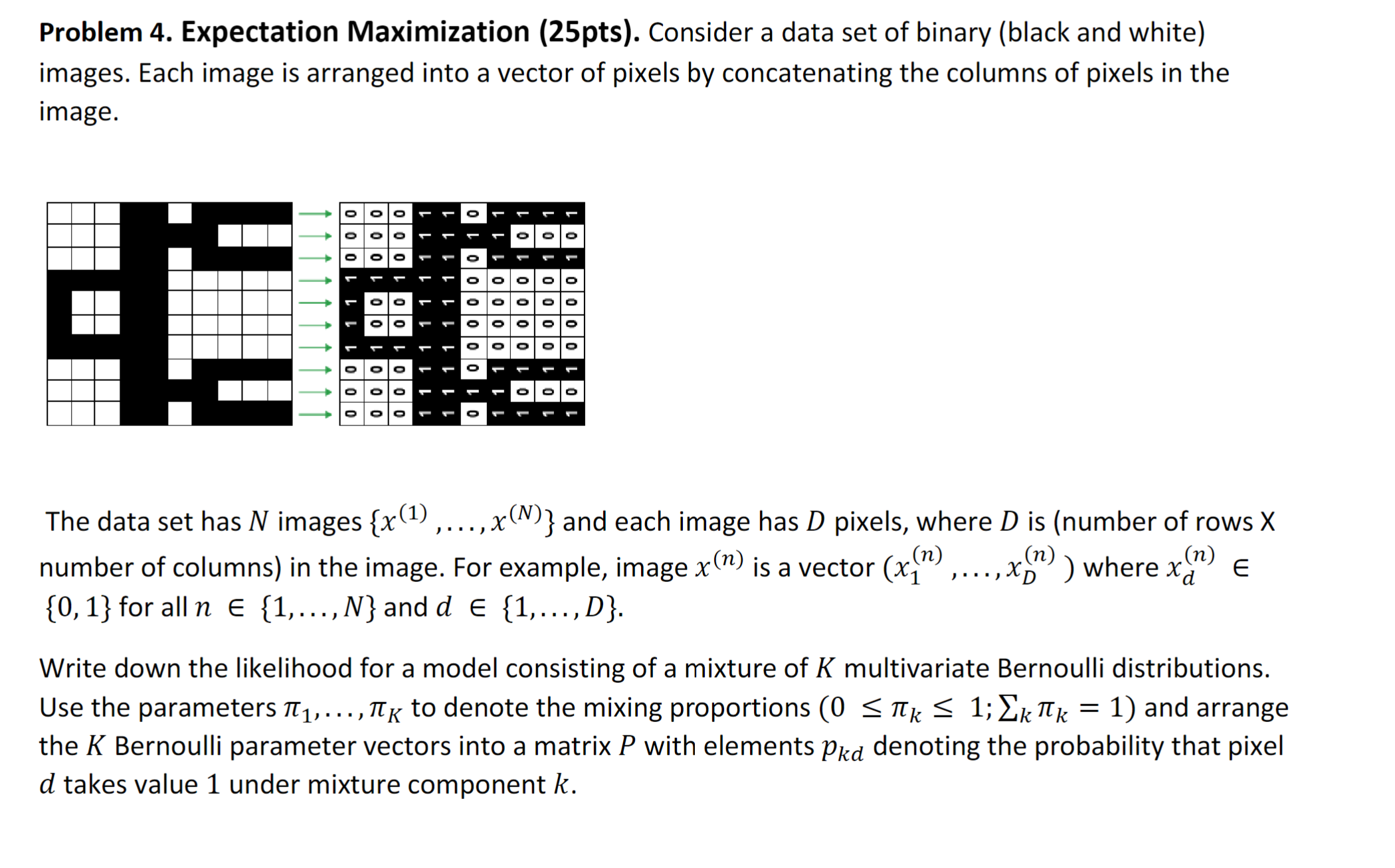  Problem 4. Expectation Maximization (25pts). Consider a data set of binary