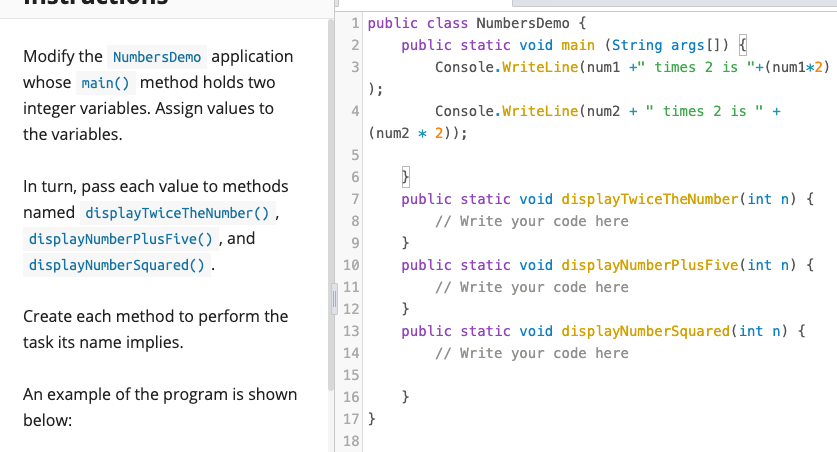  Please do in java Modify the NumbersDemo application whose main() method