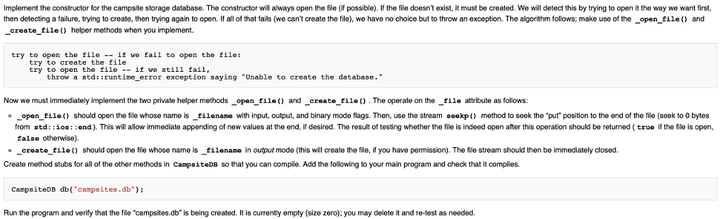 c++ format here is start code class CampsiteDB { public: CampsiteDB( std::string