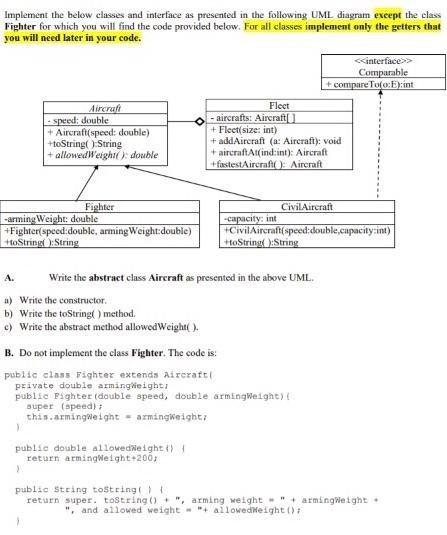 java Implement the below classes and interface as presented in the following
