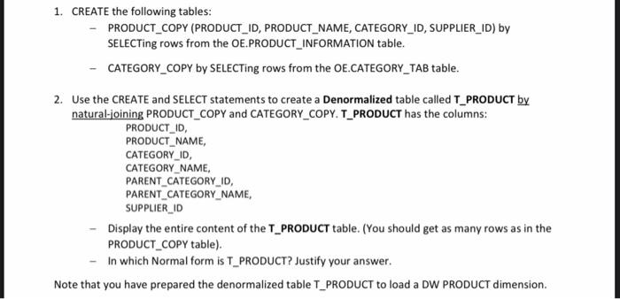  data warehouse , SQL Statemnts please screenshot the code 1. CREATE