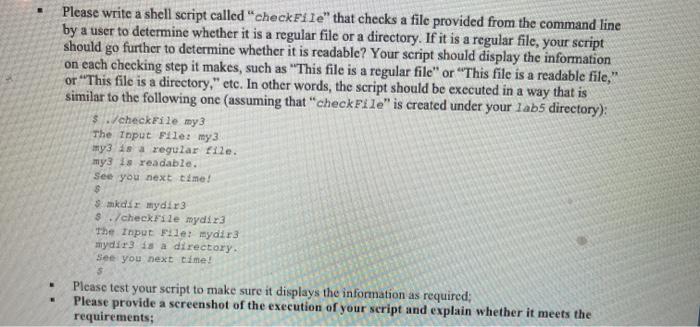  Please write a shell script called "checkFile" that checks a file