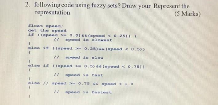  2. Represent the following code using fuzzy sets ? Draw your