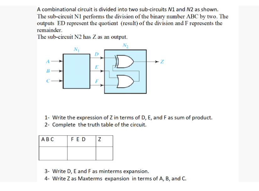 A combinational circuit is divided into two sub-circuits N1 and N2