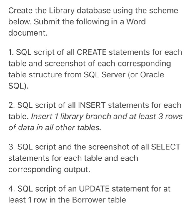  Can not have foreign keys. Create the Library database using the