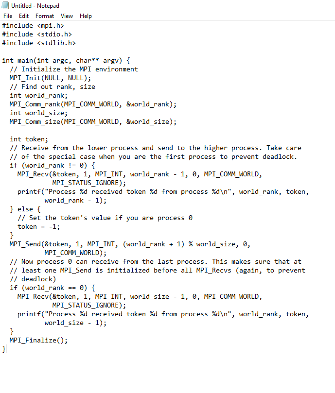 Compute the following code so that the token sent in the ring