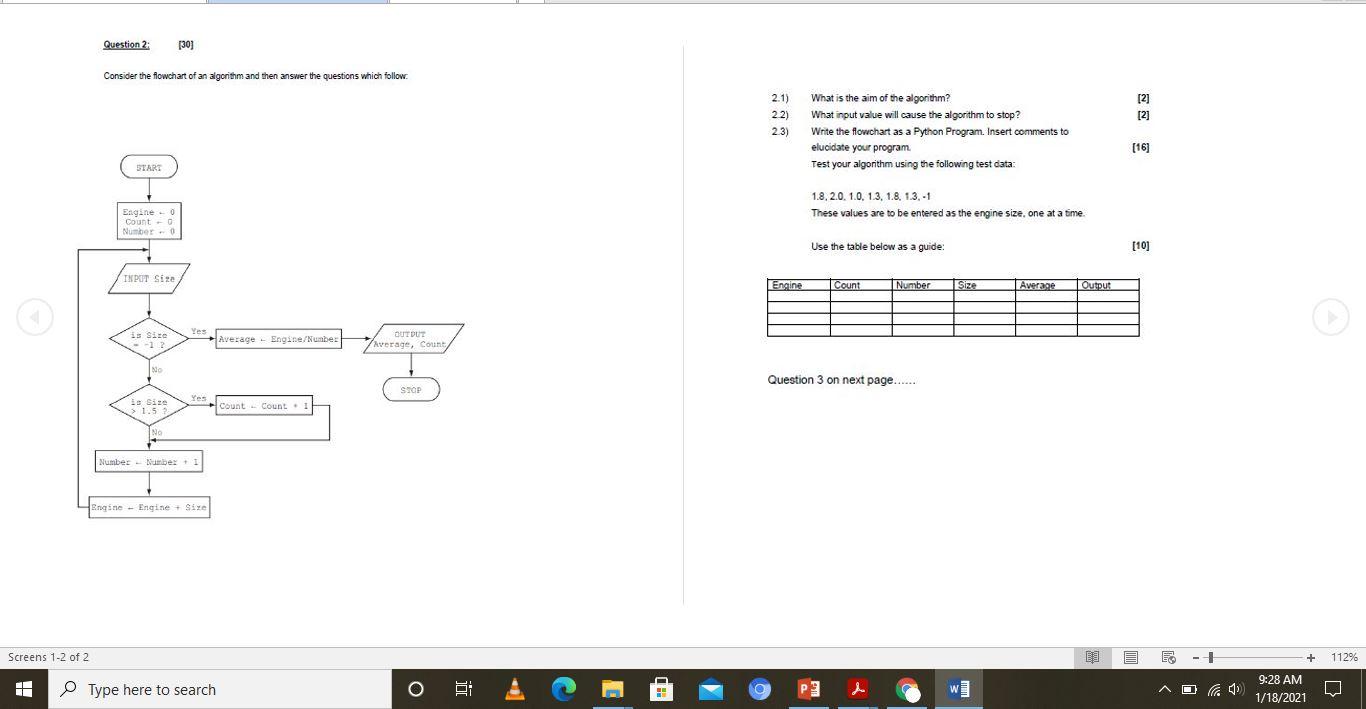  Question 2 [30] Consider the flowchart of an algorithm and then