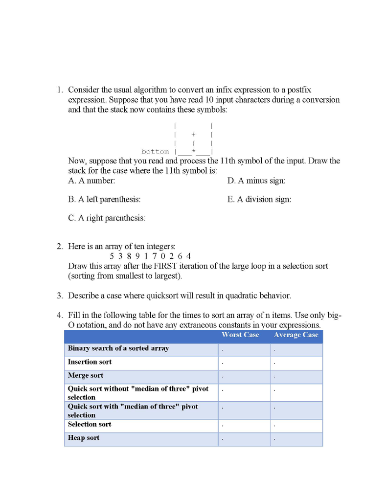  Consider the usual algorithm to convert ail infix expression to a