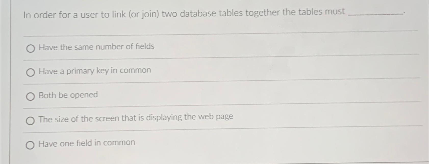  In order for a user to link (or join) two database