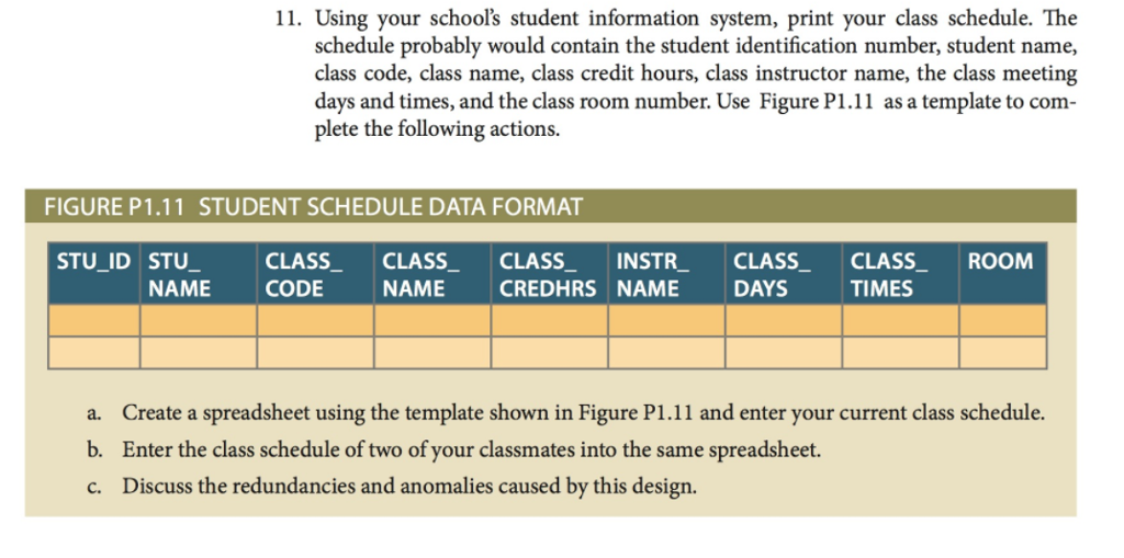 Using your school's student information system, print your class schedule. The