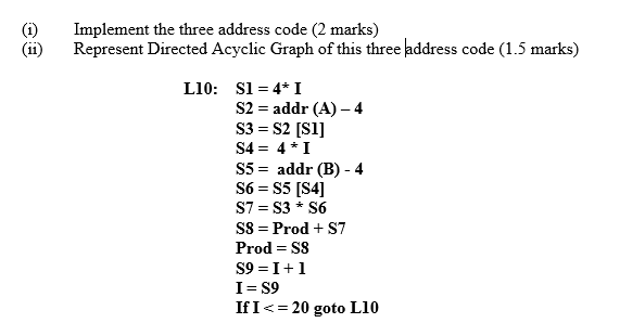  Implement the three address code (2 marks) Represent Directed Acyclic Graph