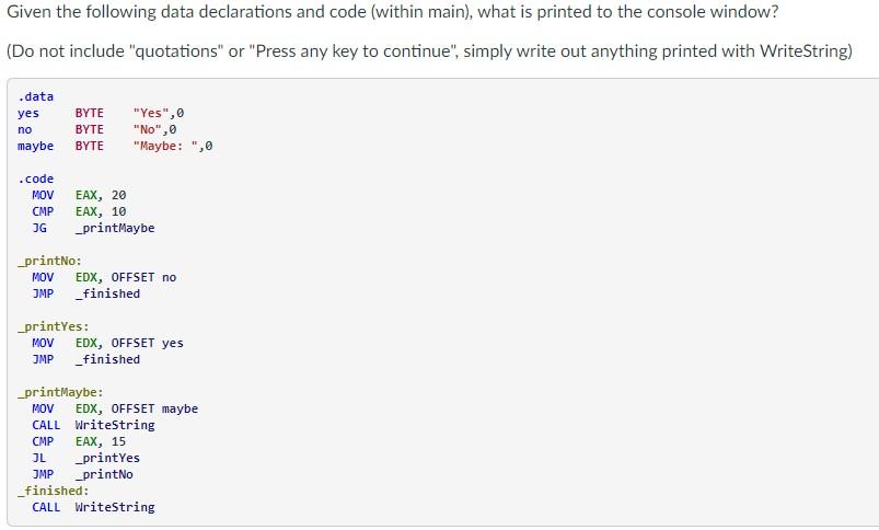  Given the following data declarations and code (within main), what is