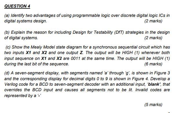  QUESTION 4 (a) Identify two advantages of using programmable logic over