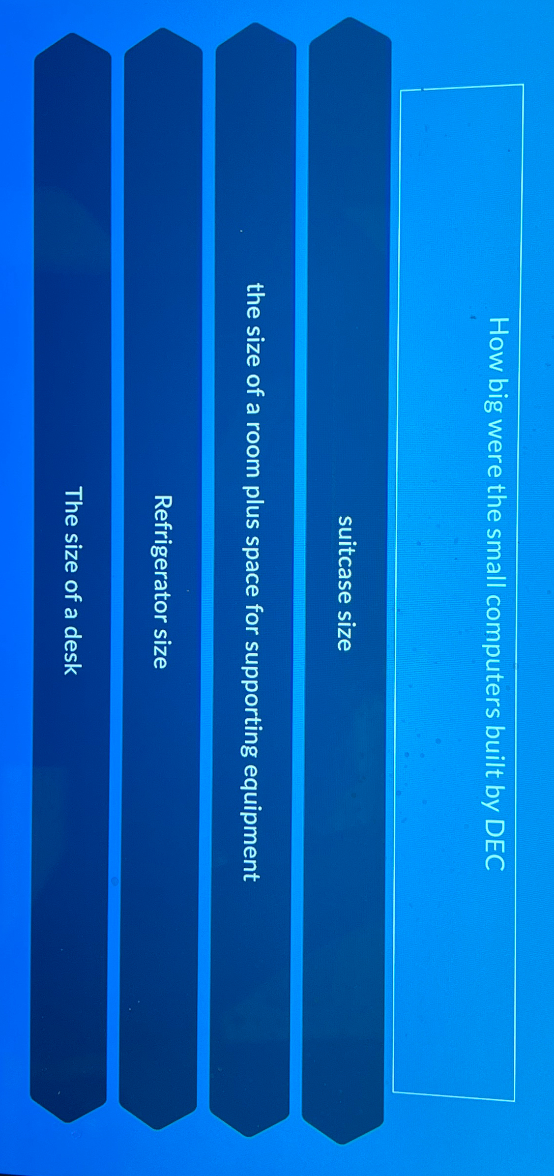  How big were the small computers built by DEC suitcase size