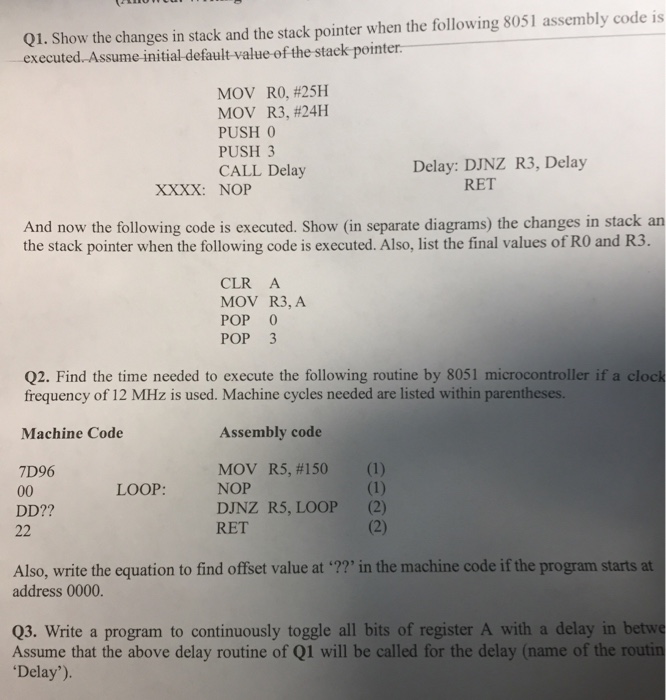 01. Show the changes in stack and the stack pointer when