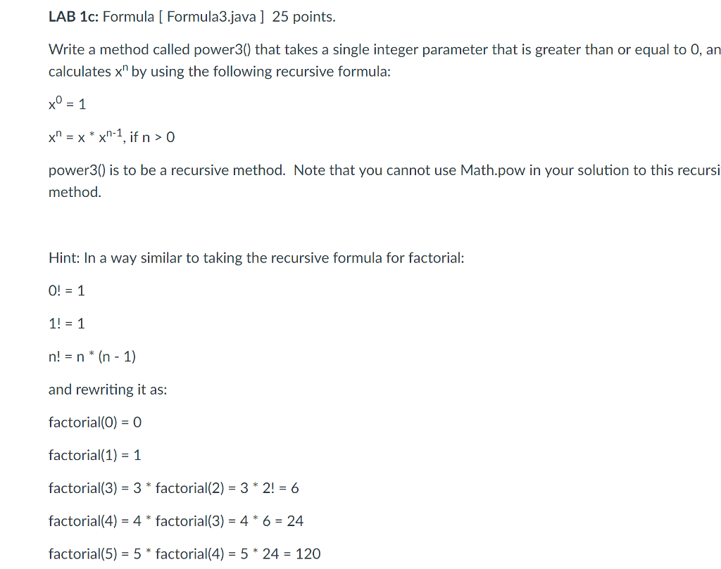 Need help with the java problem. LAB 1c: Formula [ Formula3.java ]