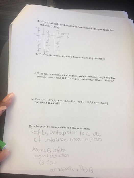  11. Write Truth table for B statements) (pq) Truth table for