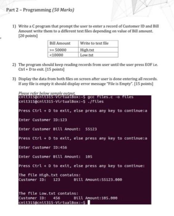 Need help with this please :) Part 2 - Programming (50 Marks)